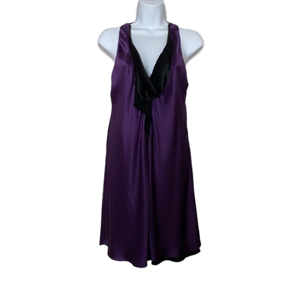 Guess Marciano 100% Silk Black/Purple Reversible Sleeveless Knee Length Dress S - Picture 9 of 11
